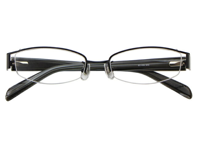 メガネ 度付き/度なし/伊達メガネ メタルフレーム　スクエア　ブラック　バネ丁番　ナイロール メガネセット　EC009-BK