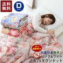 【あす楽】洗える ダウンケット ダブル 190×210 cm 羽毛 掛け布団花柄 ロング ワイド ダウン50% 抗菌防臭加工 防ダニ 肌掛け布団 オールシーズン...