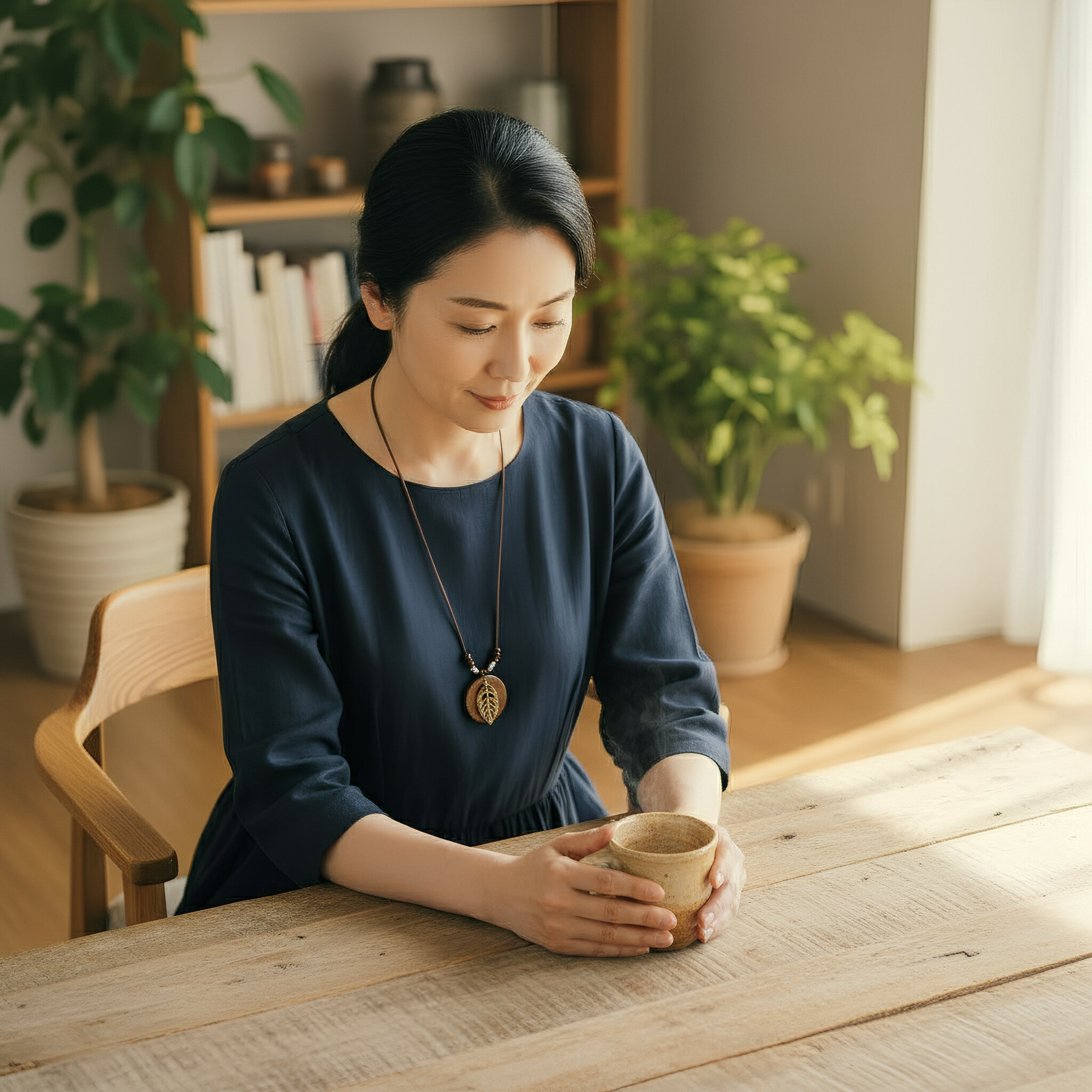 木製 ネックレス レディース ロング 軽い 疲れない ペンダント 葉っぱ リーフ アン...