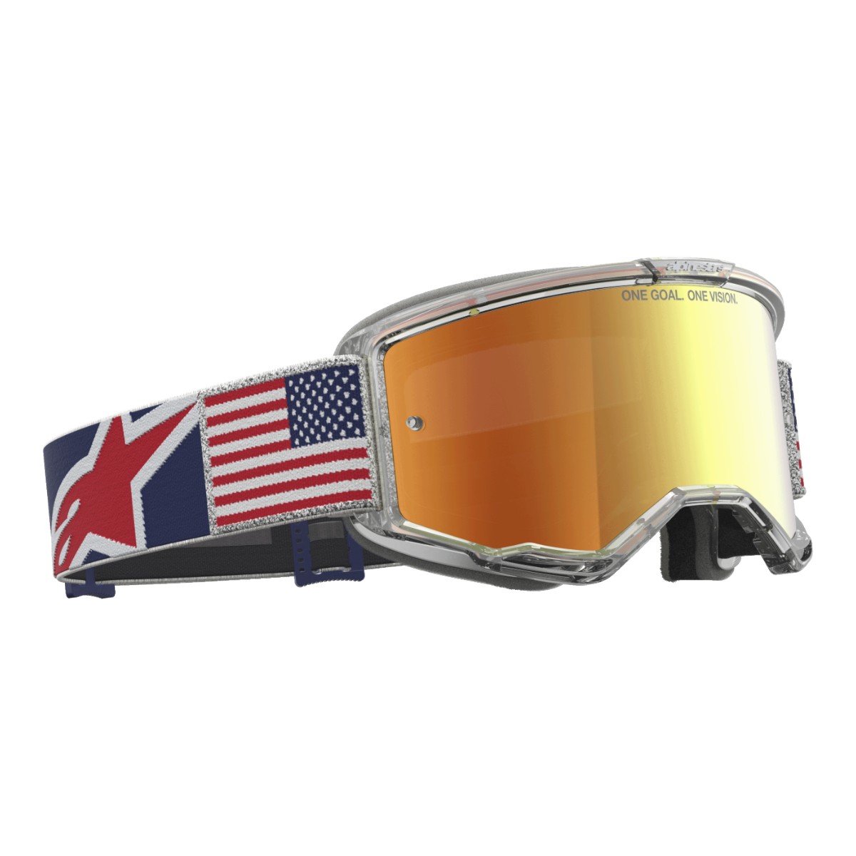 Alpinestars ヴィジョン5ゴーグル LE フィフティフォールド ブルー/レッド/ホワイト ミラーレンズ ポリカーボネート製レンズ UVAカット 45mm幅シリコンストラップ フェイスフォーム オフロード モトクロス バイク 品番:G8218/メーカー品番:5102027-7363