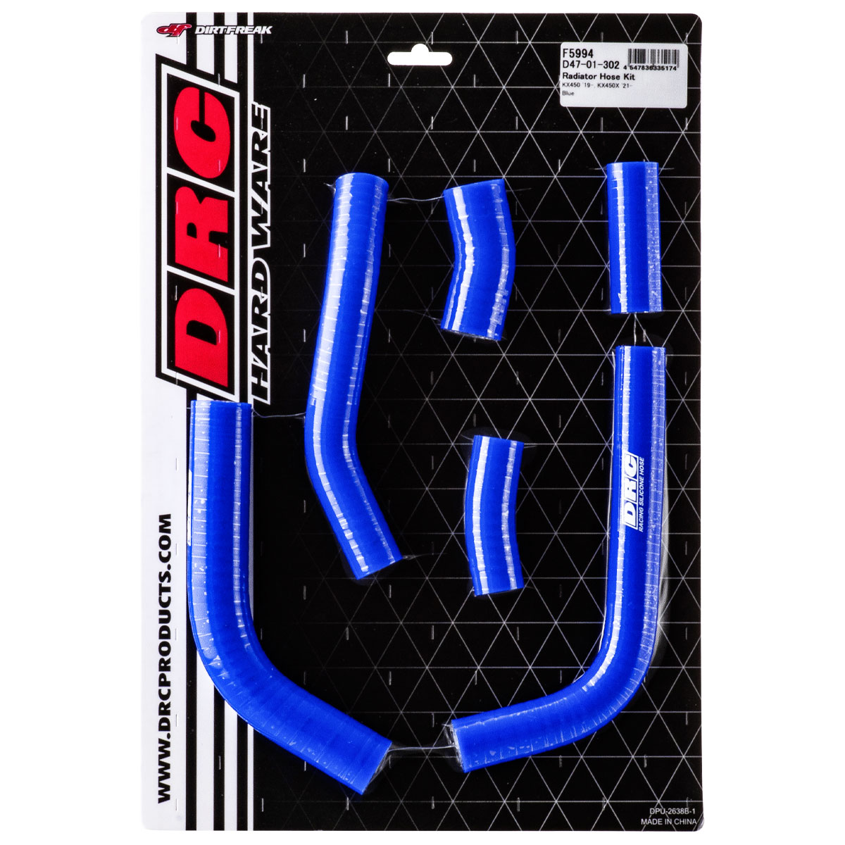 DRC KX450 19-23 KX450X 21-23 ラジエターホースキット ブルー F5994(旧品番:D47-01-302)