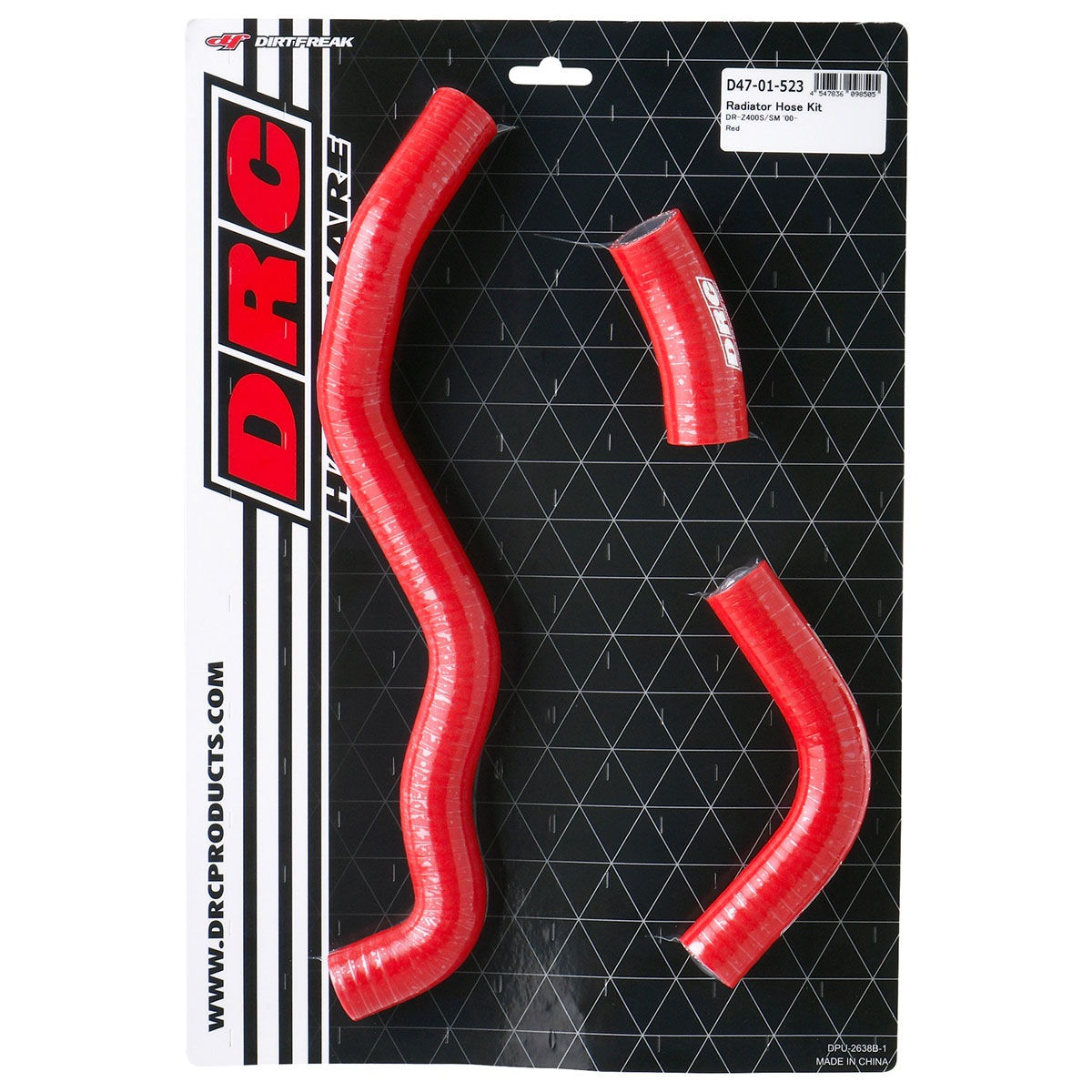 DRC ラジエターホースキット DRZ400S/SM '00-22 レッド 耐熱(−40度〜260度)/耐圧 D47-01-523