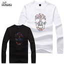 BOUNCE バウンス NUMBER SKULL 数字ドクロ ラインストーン ロゴ 長袖 ブラック ホワイト メンズTシャツ トップス かっこいい おしゃれ 人気 ブランド 大きい ビッグサイズ ストリート ITALY