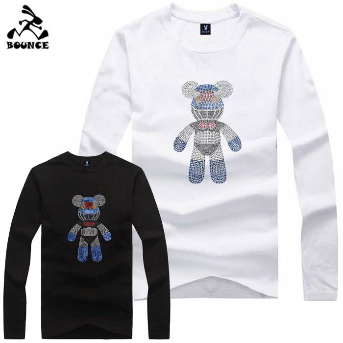 BOUNCE バウンス Mazinger Bear マジンガークマ ラインストーン ロゴ 長袖 ブラック ホワイト メンズTシャツ トップス かっこいい おしゃれ 人気 ブランド 大きい ビッグサイズ ストリート ITALY