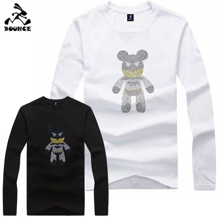 BOUNCE バウンス Batman Bear ベットマン クマ ラインストーン ロゴ 長袖 ブラック ホワイト メンズTシャツ トップス かっこいい おしゃれ 人気 ブランド 大きい ビッグサイズ ストリート ITALY