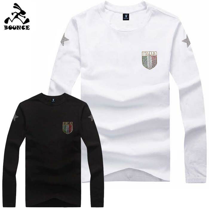 BOUNCE バウンス ITALIA イタリア ラインストーン ロゴ 長袖 ブラック ホワイト メンズTシャツ トップス かっこいい おしゃれ 人気 ブランド 大きい ビッグサイズ ストリート ITALY