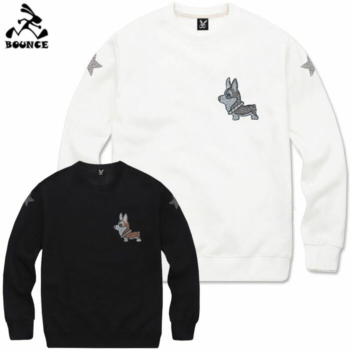 BOUNCE バウンス dog mark 犬 ラインストーンロゴ 綿100% 10.0oz ホワイト/ブラック オリジナル メンズ..