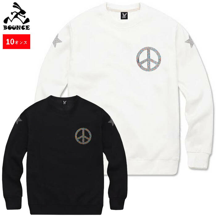 BOUNCE バウンス multi peace マルチ ピース ラインストーンロゴ 綿100% 10.0oz ホワイト/ブラック オ..