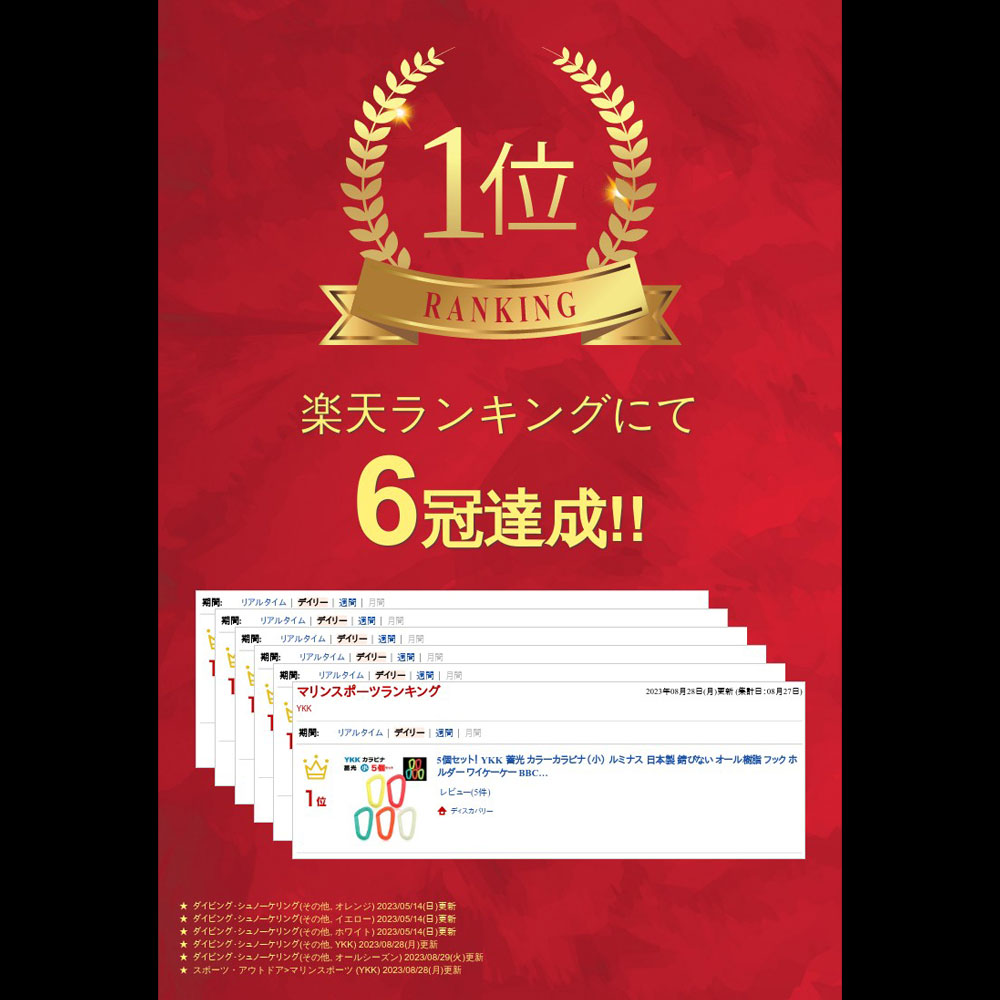 5個セット！ YKK 蓄光 カラーカラビナ（小） ルミナス 日本製 錆びない オール樹脂 フック ホルダー ワイケーケー BBC ビービーシー 2