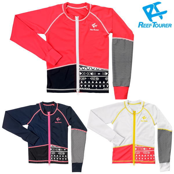 【最終処分！在庫一掃！40％OFF】REEFTOURER リーフツアラー 長袖 ラッシュガード キッズ フロントファスナー RA5127 子供用 ジュニア 120cm 130cm 140cm けが防止 日焼け 防止 UVカット 着やすい プール 海 川遊び 海水浴 スノーケリング RA-5127 2