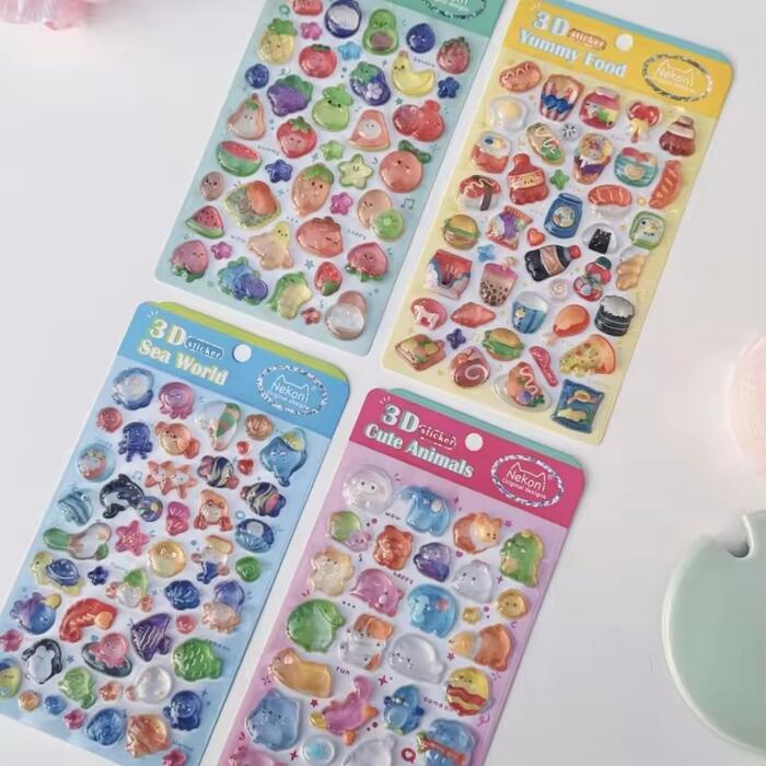 【入荷済み4種類】シール ぷくぷくシール キャラクター 3Dシール 3Dステッカー 3D 立体シール 平成レトロ かわいい 動物 食べ物 ぷくぷく ぷっくり 動物 女の子 平成女子 シール帳 おしり シール 交換 ぷにぷに ボンボン スマホケース ギフト ドロップシール dismoi-10000158 DisMoi 楽天市場店 サンプル画像2
