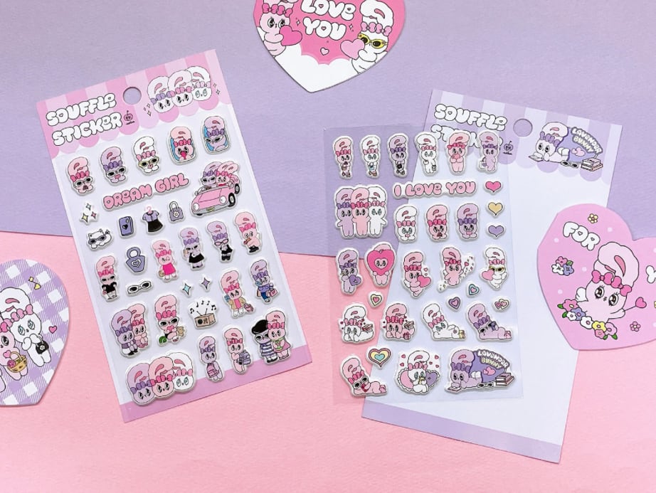 【予約販売/4種類セット販売】韓国限定 エスターバニー SOUFFLE STICKER スフレステッカー シール ぷっくり ぷくぷく ステッカー かわいい ぷっくり 動物 ぷくぷく 女の子 平成女子 シール帳 おしり シール 交換 ぷにぷに ボンボンシール ドロップシール