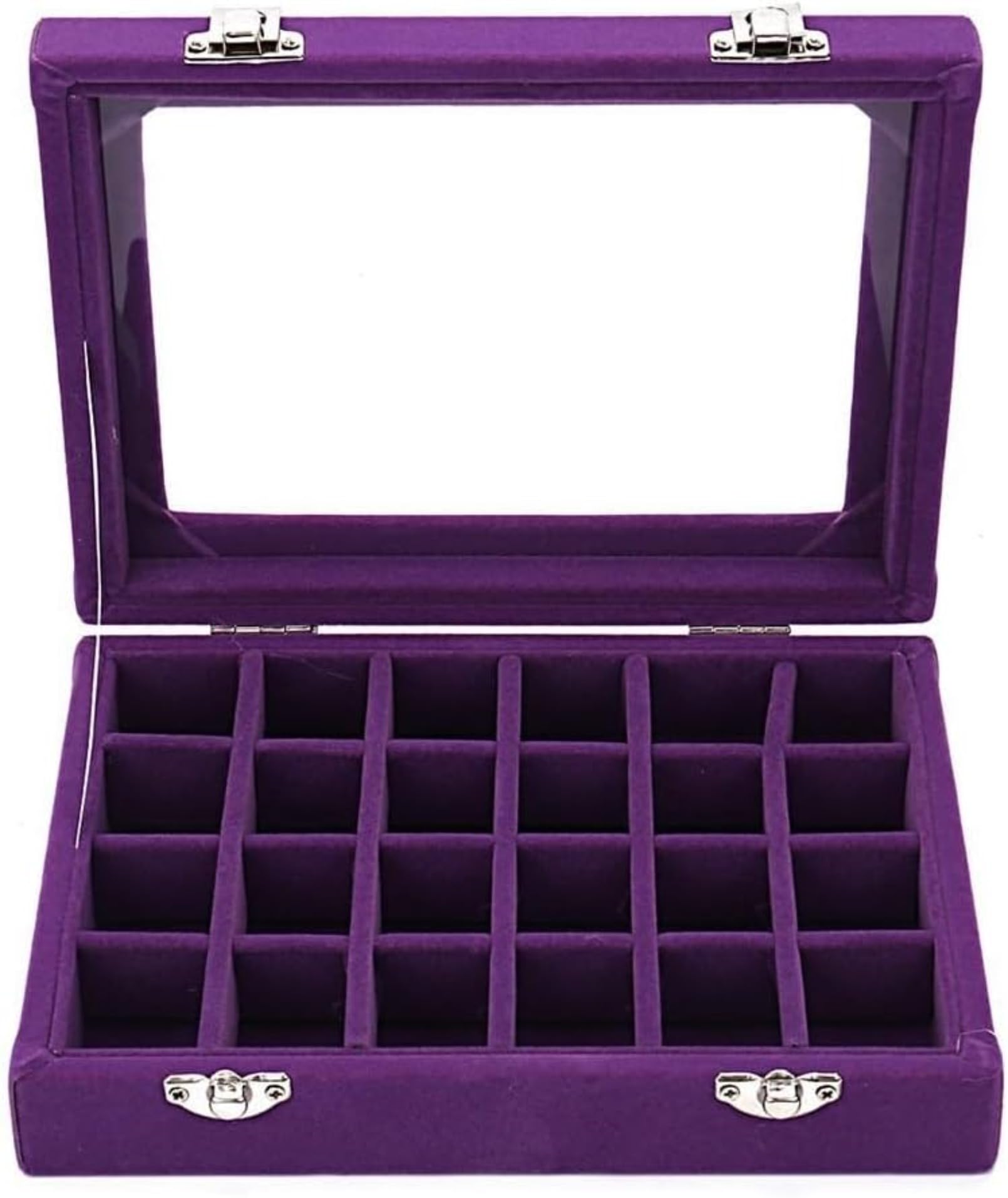 24 区画 ベルベット大容量｜ジュエリー・アクセサリー収納ボックス｜ピアス・イヤリング・ネックレス・..