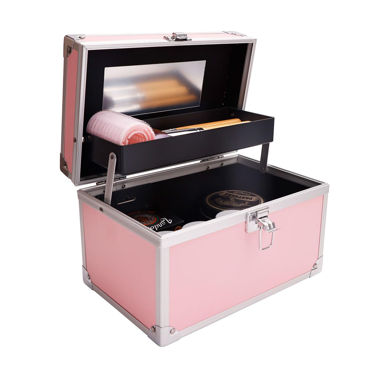 メイクアップトレインケース コスメボックス ポータブルメイクアップケース メイクアップトレインケース コスメボックス ポータブルメイクアップケースオーガナイザー (ブラック)