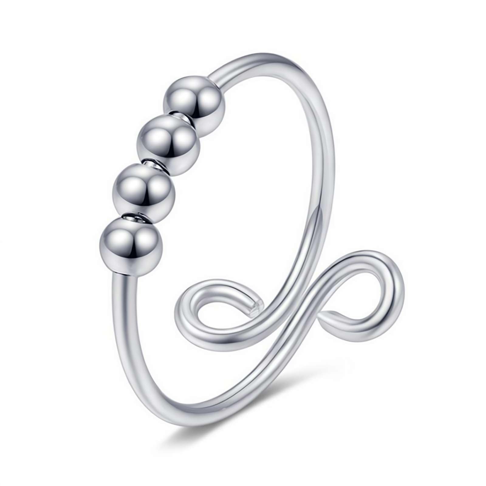 フィジェット不安リング レディース メンズ 指輪 調節可能 オープンリングセット スピナー フィジェットリング ビーズ ストレス解消 回転可能 プレゼントのサムネイル