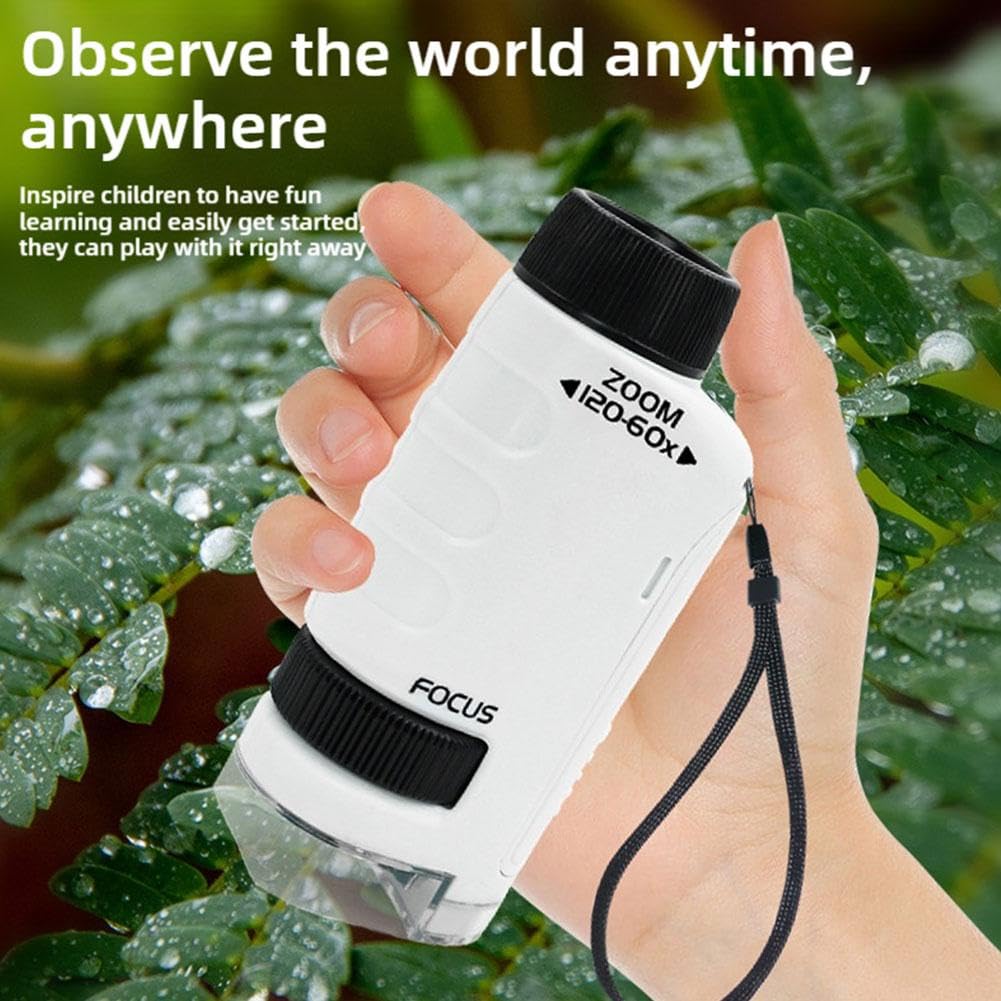 子供用ハンディ単眼顕微鏡 60-120X拡大 LEDライト搭載 コンパクト 顕微鏡 教育玩具 生物学の世界を探検..