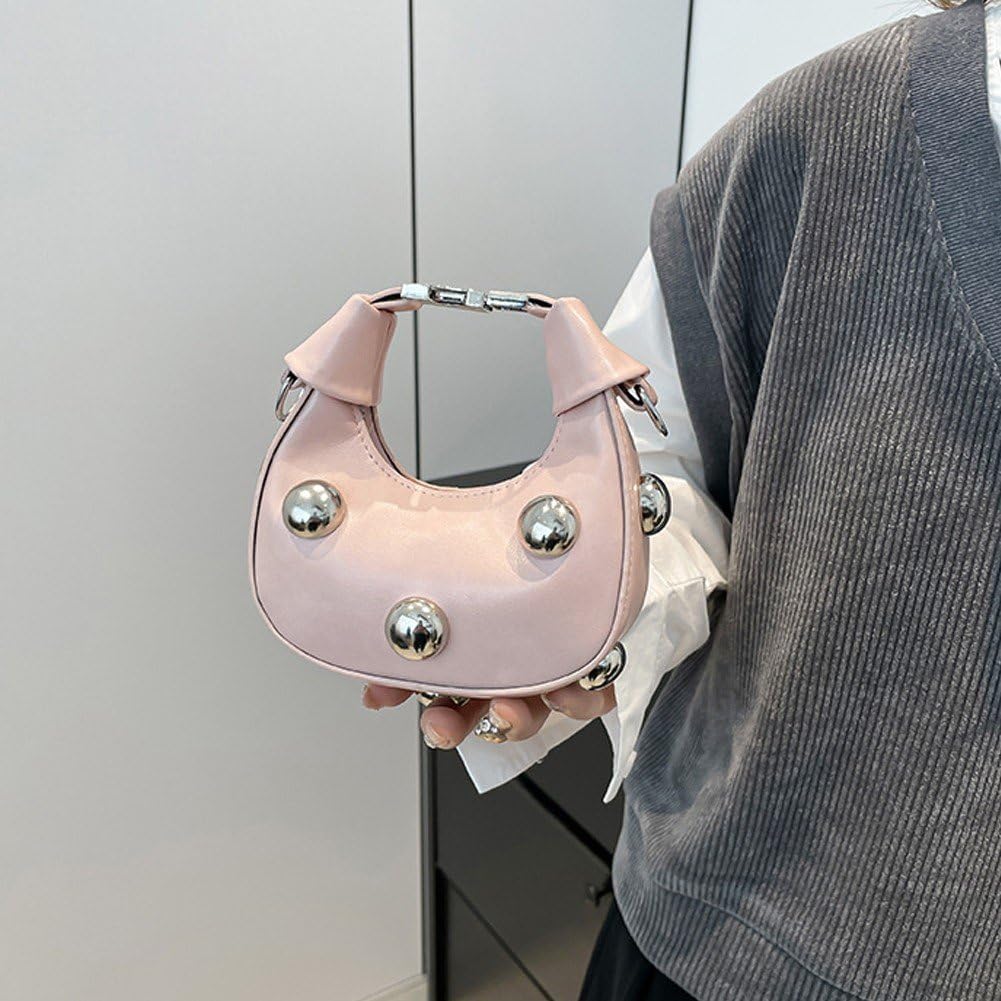 ミニ クロスボディバッグ 斜めかけバッグ Puレザー ファッション リベット ハンドバッグ 防水 トートバッグ 無地 メッセンジャーバッグ 女性 女の子 黒