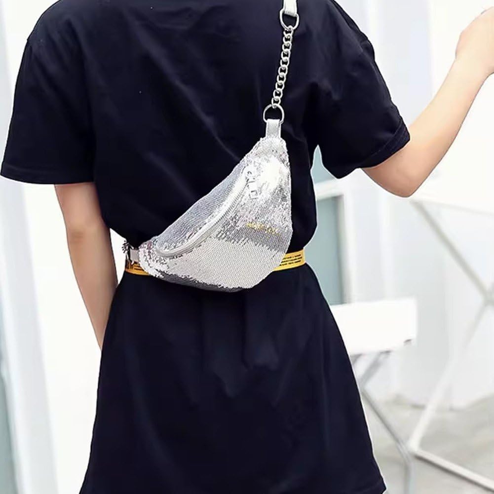 かわいい ウエストベルトバッグ クロスボディバッグ スパンコール付き ファニーパック 防水 ファッショ..