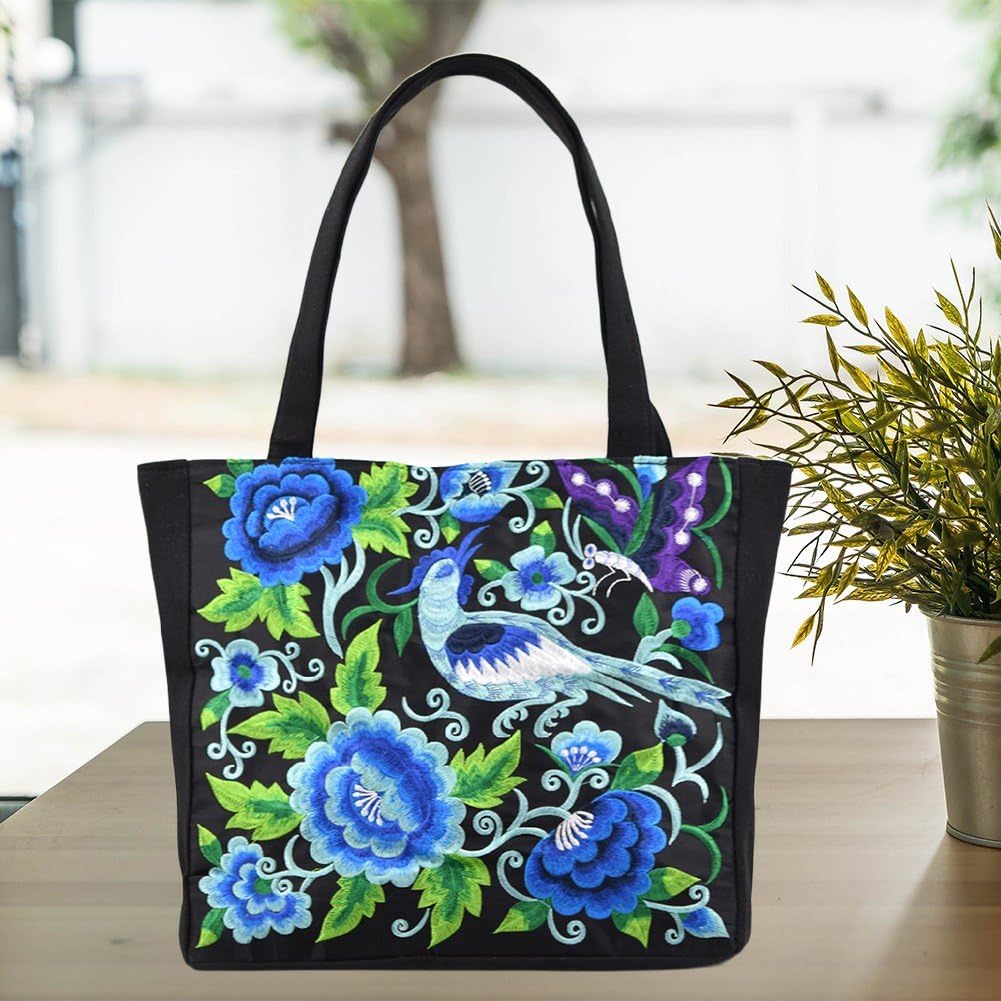 [] 牡丹柄 ショルダーバッグ ハンドバッグ レトロ トートバッグ ショッピングバッグ 刺繍 大容量 キャンバスバッグ 女性用(3)