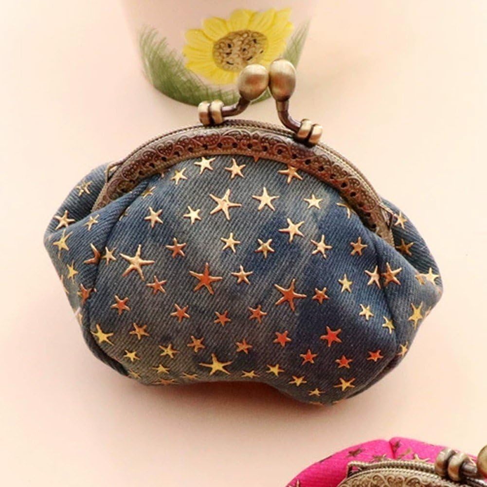 五芒星 小銭入れ デニムクラッチ キスロック バッグ デニム チェンジバッグ ハスプバッグ 小さな 財布 ..