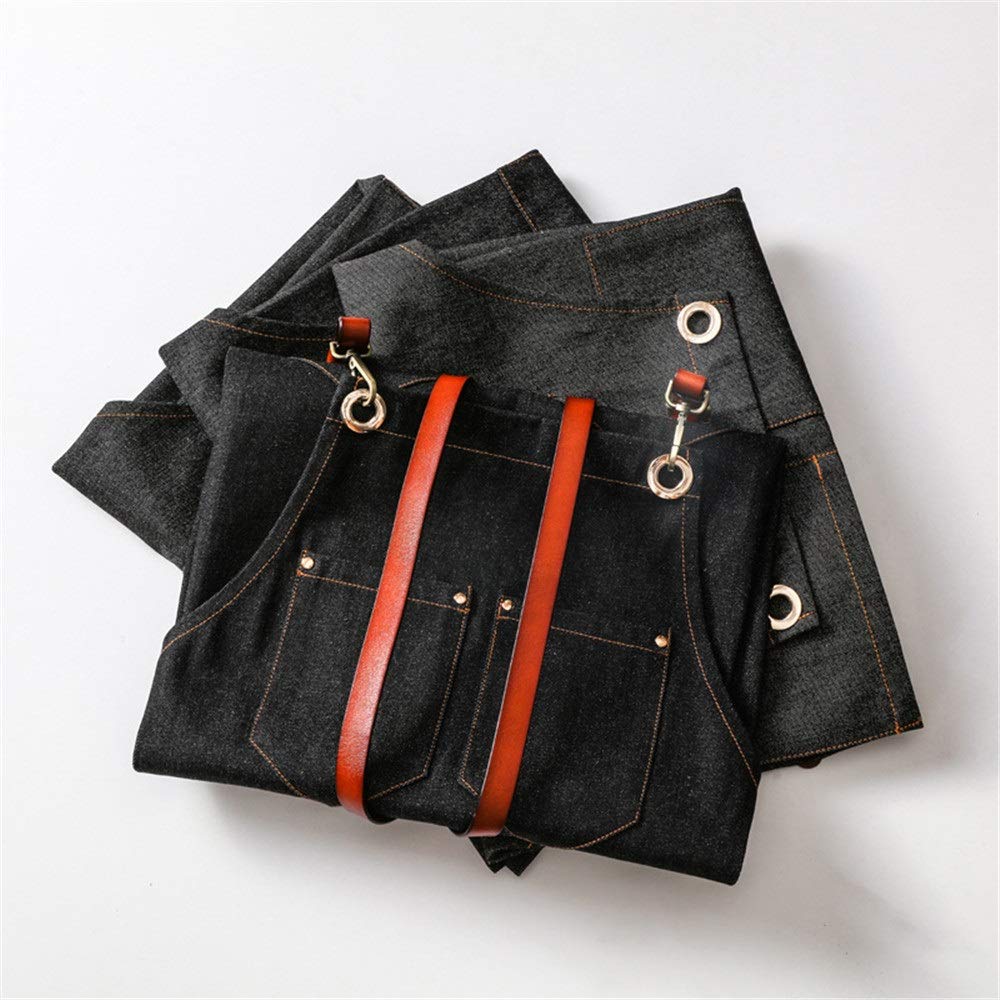 メンズエプロン 作業用 Unisex PUレザーストラップグレーデニムワークエプロンバリスタの床屋オーバー..