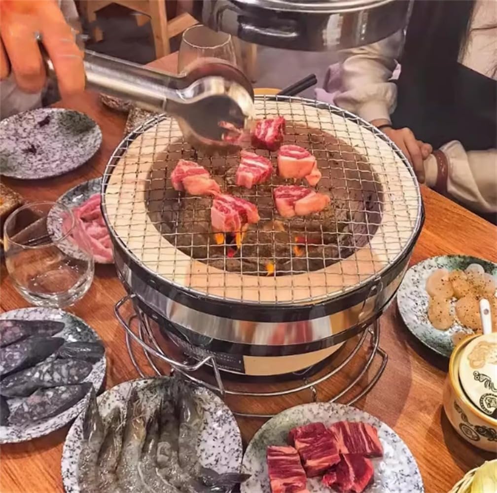 セラミック粘土製卓上炭焼きコンロ バーベキュー用丸型七輪/家庭・業務両用/炭火焼き 小さな丸型デザイン