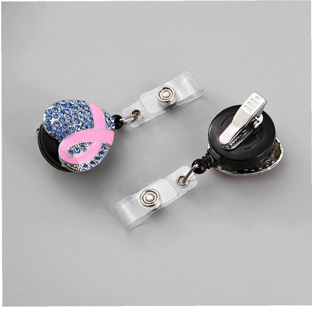 吊り下げ名札用リール バッジリール ピンクリボン ラインストーン バッジホルダー idカードホルダー 70..