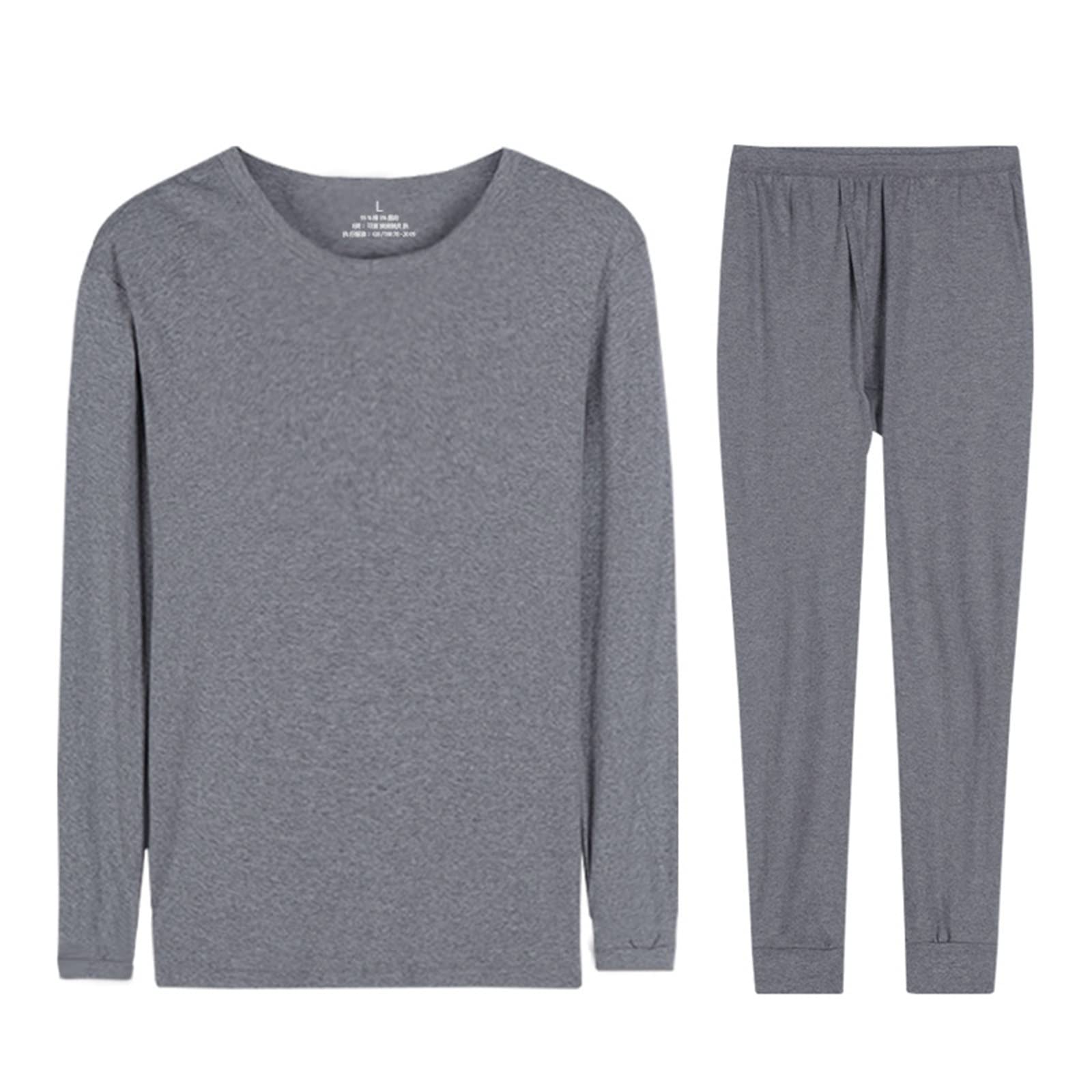 [] メンズサーマルアンダーウェアセット ロングジョンズ、ストレッチコットンメンズ下着暖かいスーツメ..