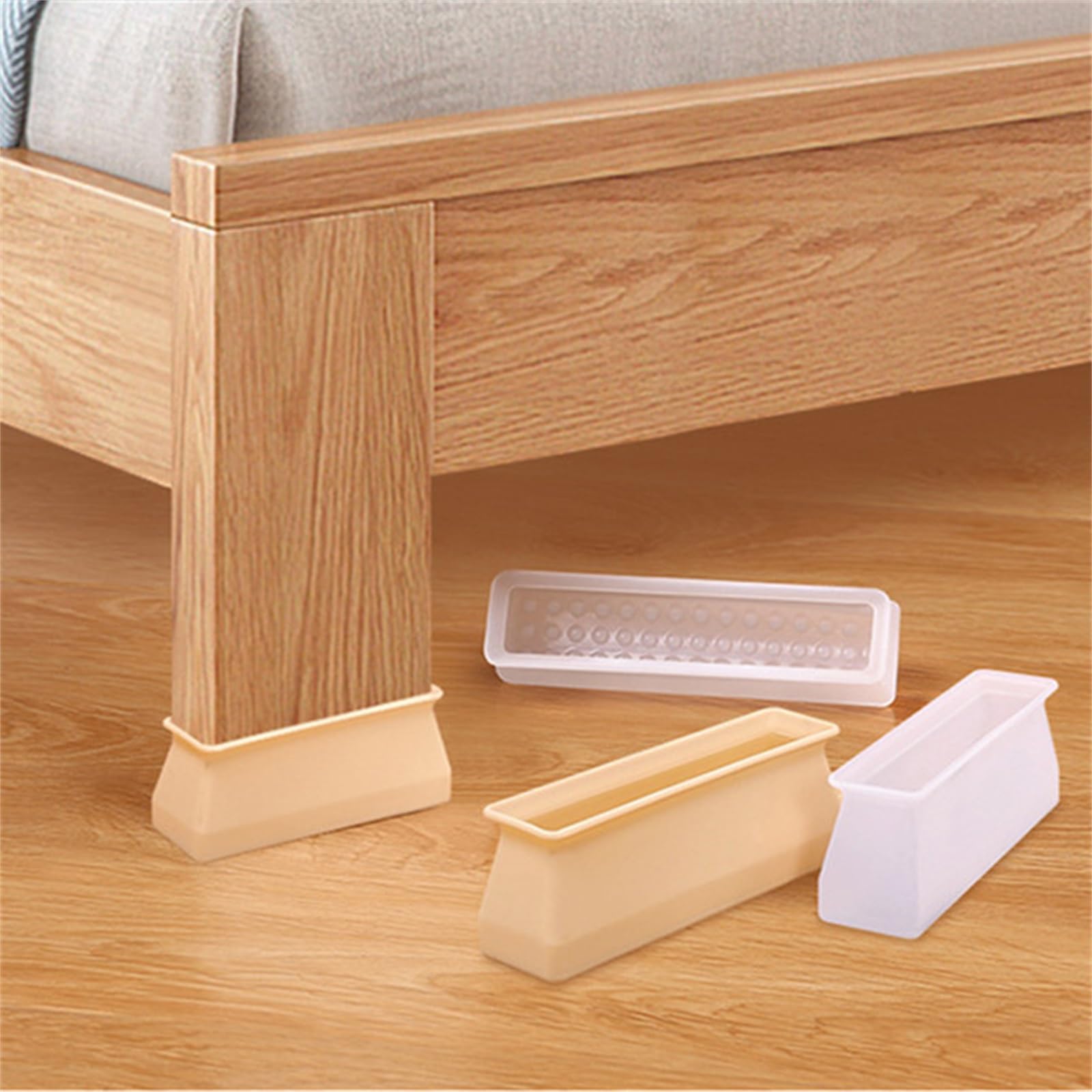 家具脚 子供用ベッド足 滑り止めパッド 固定式 シリコン 床ミュート 耐摩耗性 ベッド脚パッケージ 足プロテクター 長方形ベッド足カバー(Yellow)