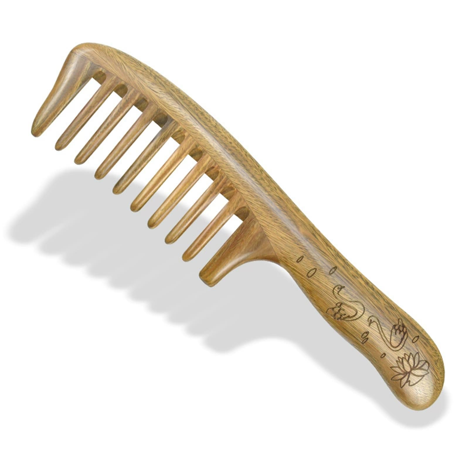 木製櫛 大きな彫刻が施された木製の櫛。家庭で毎日使えるストレートな巻き毛の男性と女性のヘアコーム。 男女兼用(3)