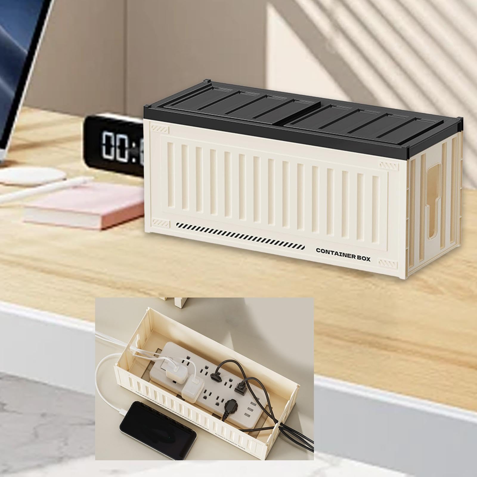 ケーブル管理ボックス 電源タップ収納ボックス 大容量 防塵コンセント隠し配線オーガナイザー USBハブ ..