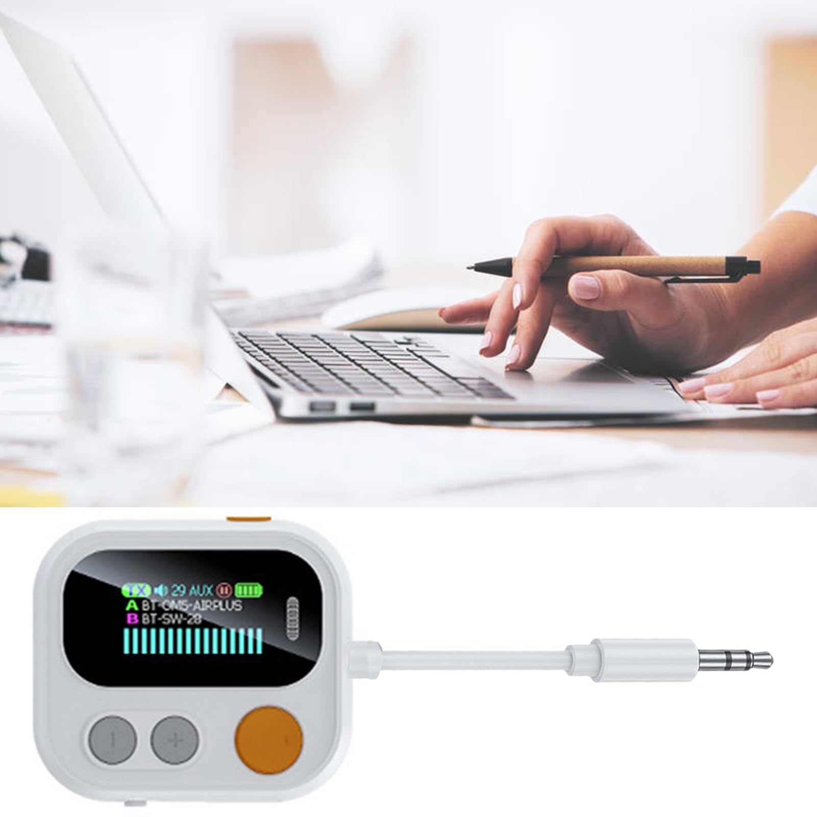 ワイヤレス送受信機 カー用, ヘッドフォン用ワイヤレスアダプター, カーステレオ用カラーディスプレイ..