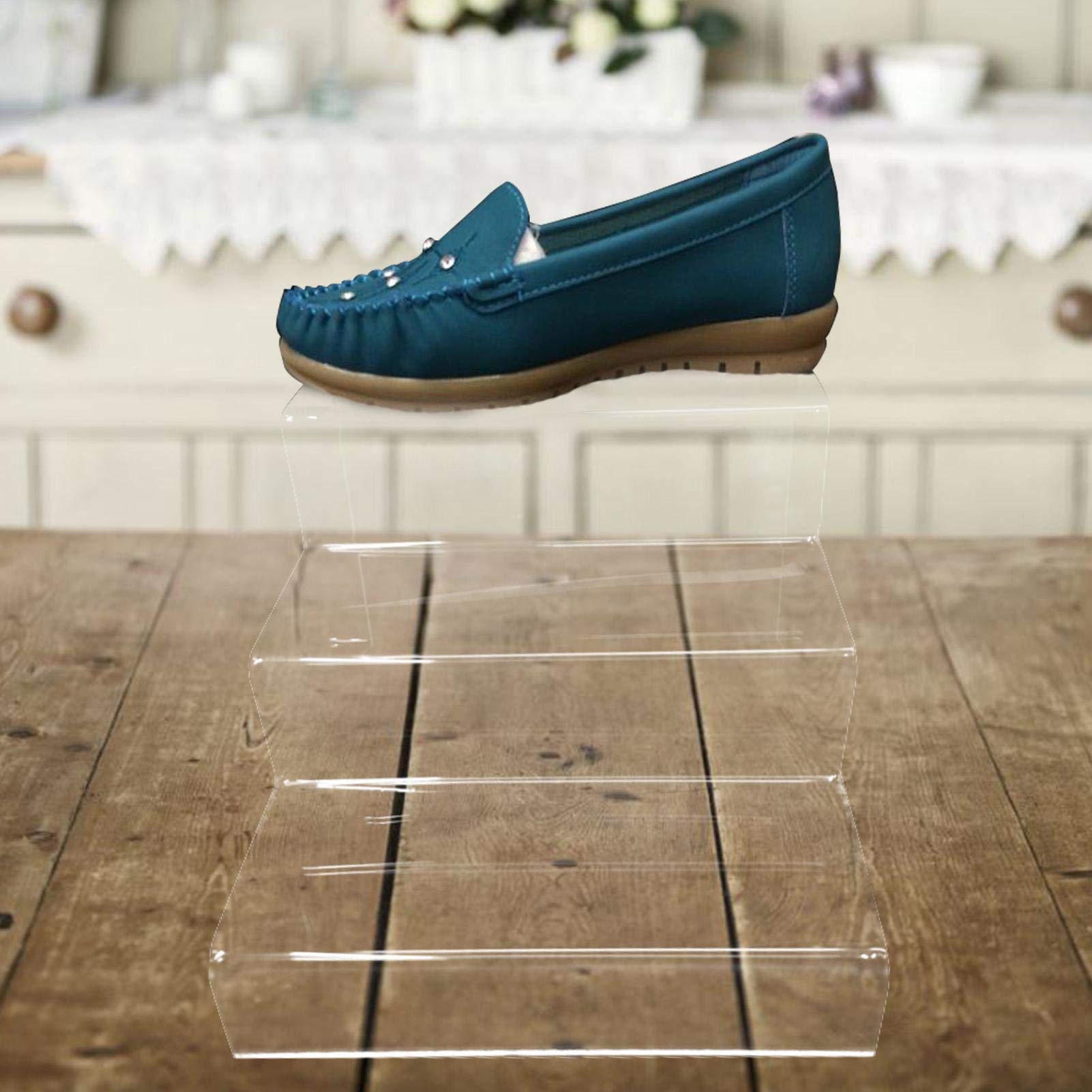 ディスプレイ アクリルスタンド 23段 展示台 、靴ディスプレイスタンド棚、足つき スタンド アクセサリー アクリルステージ クリア amiable