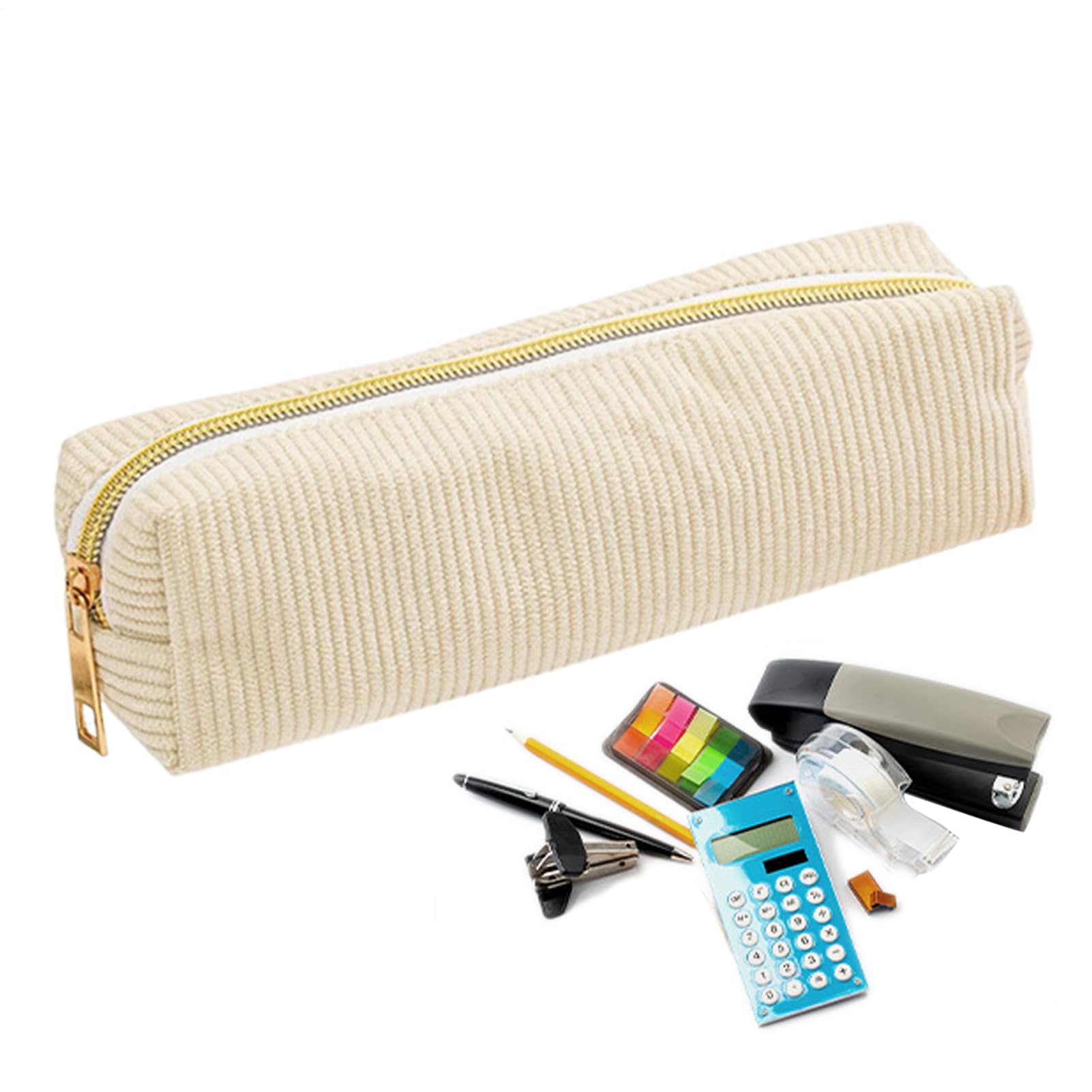 ペンシルケース オーガナイザー,女の子用ペンケース | コーデュロイ文房具バッグ 大容量 単色 学生向け..