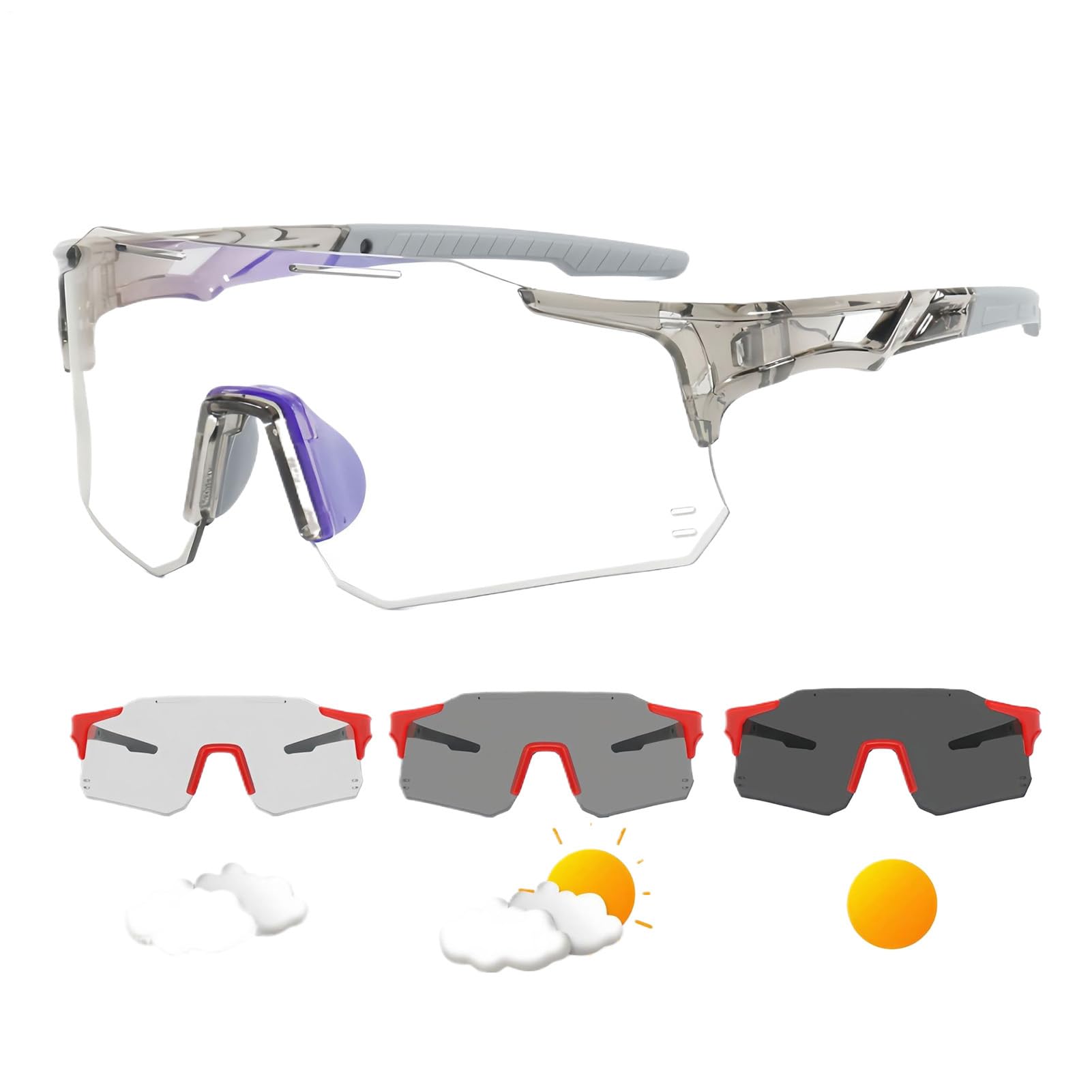 スポーツサングラス - ロードバイク用紫外線カットグラス - 男性女性用軽量フレーム サイクリング フィ..