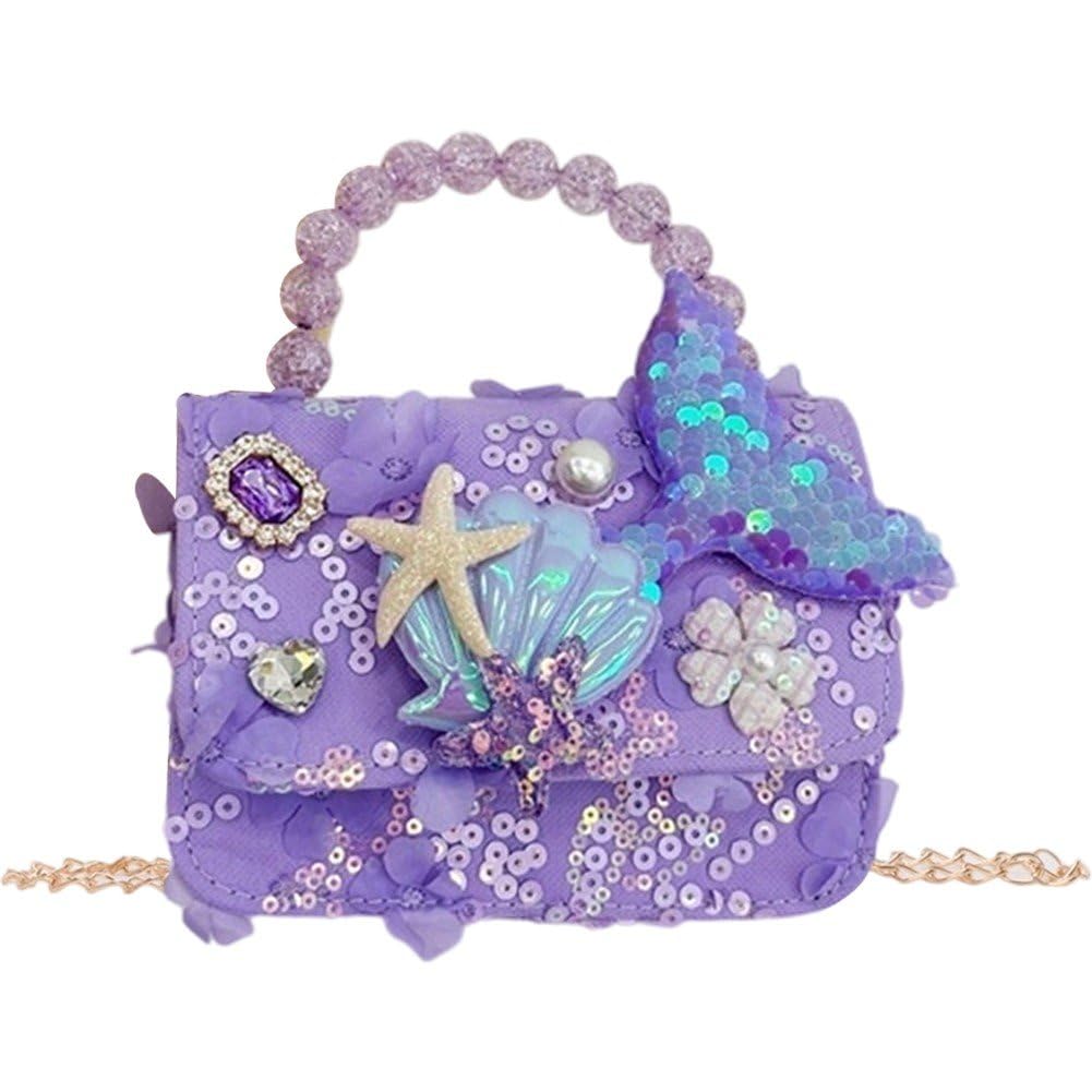 キッズ ショルダーバッグ ハンドバッグ マーメイド スパンコール ビーズ パール レース かわいい おし..