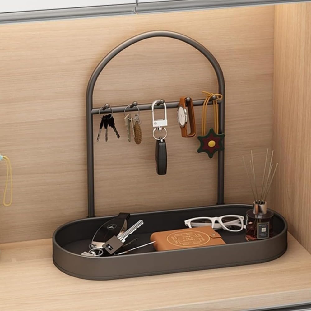 キースタンド 鍵置き 鍵ホルダー 玄関収納 フック付き 小物ケース キャッシュ コイン 化粧トレー 玄関 ..