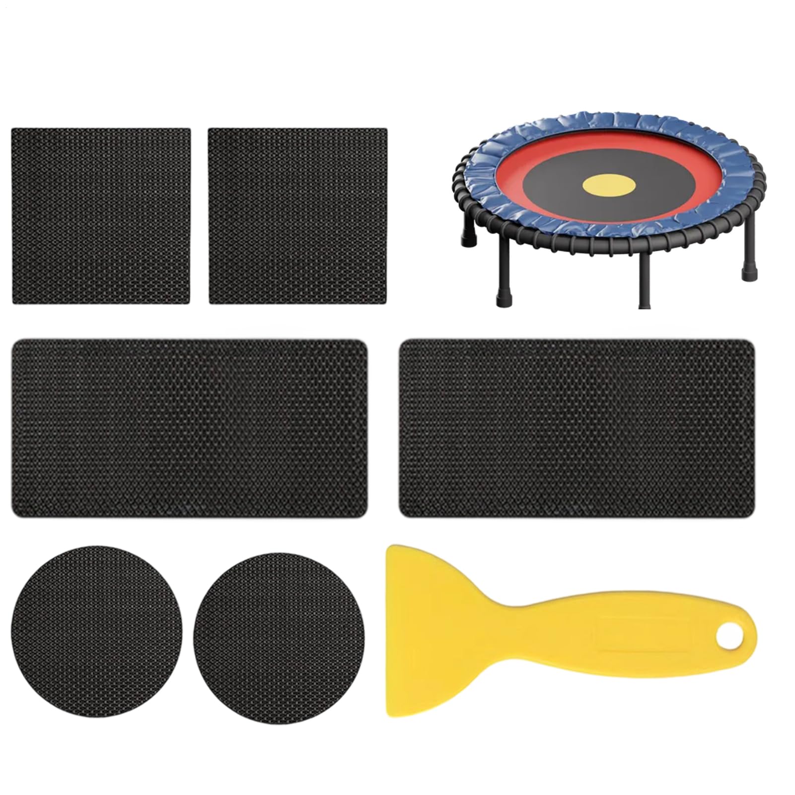 トランポリン修理パッチキット | 6ピース トランポリン マットテープ,3種形状パッチ スクレーパー付き ..