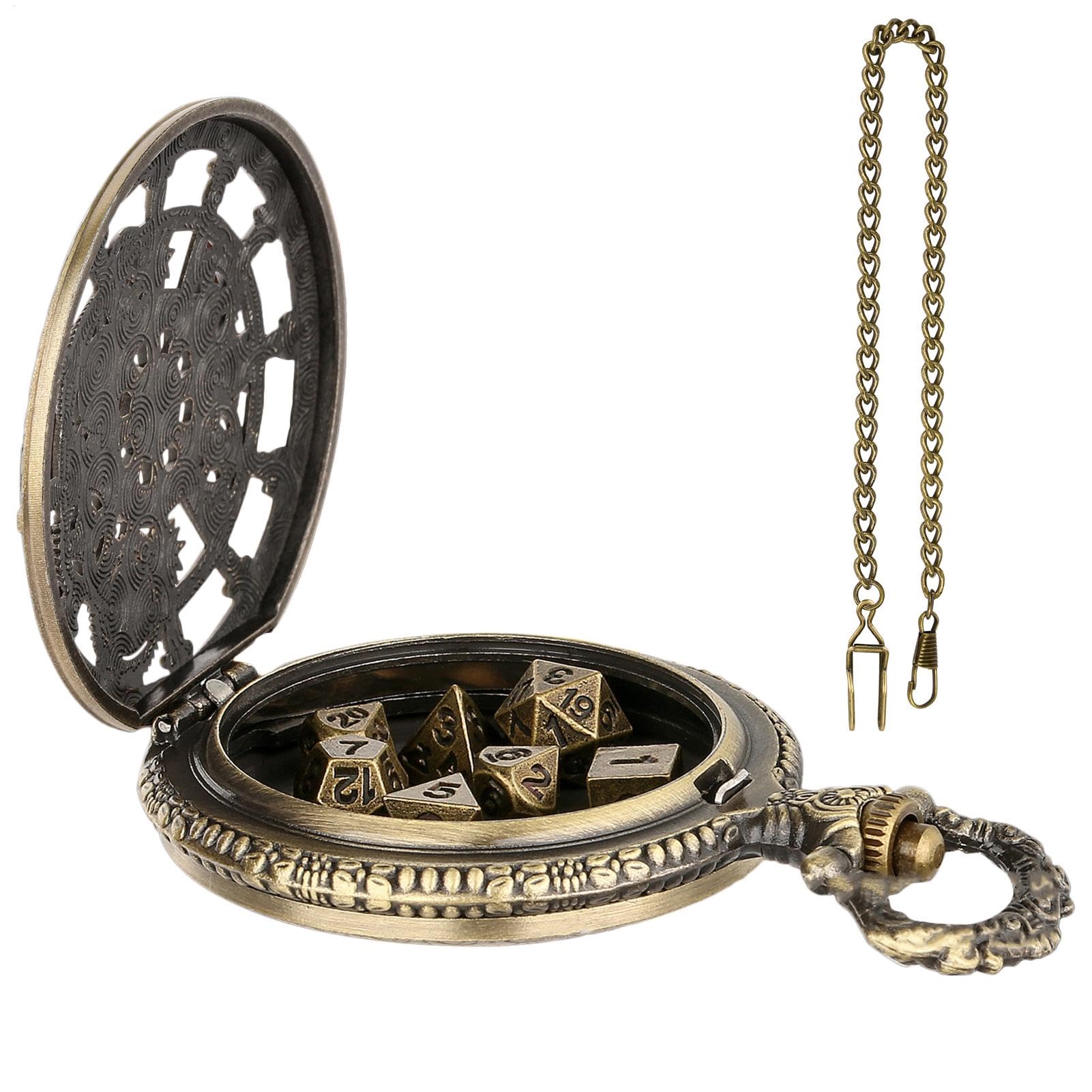 楽天Disport 楽天市場店懐中時計ケースサイコロセット、サイコロ懐中時計 - レトロなボードゲームのサイコロセット | 多面体ゲームサイコロセット、子供大人向け卓上ゲームサイコロ、金属懐中時計ケースサイコロ