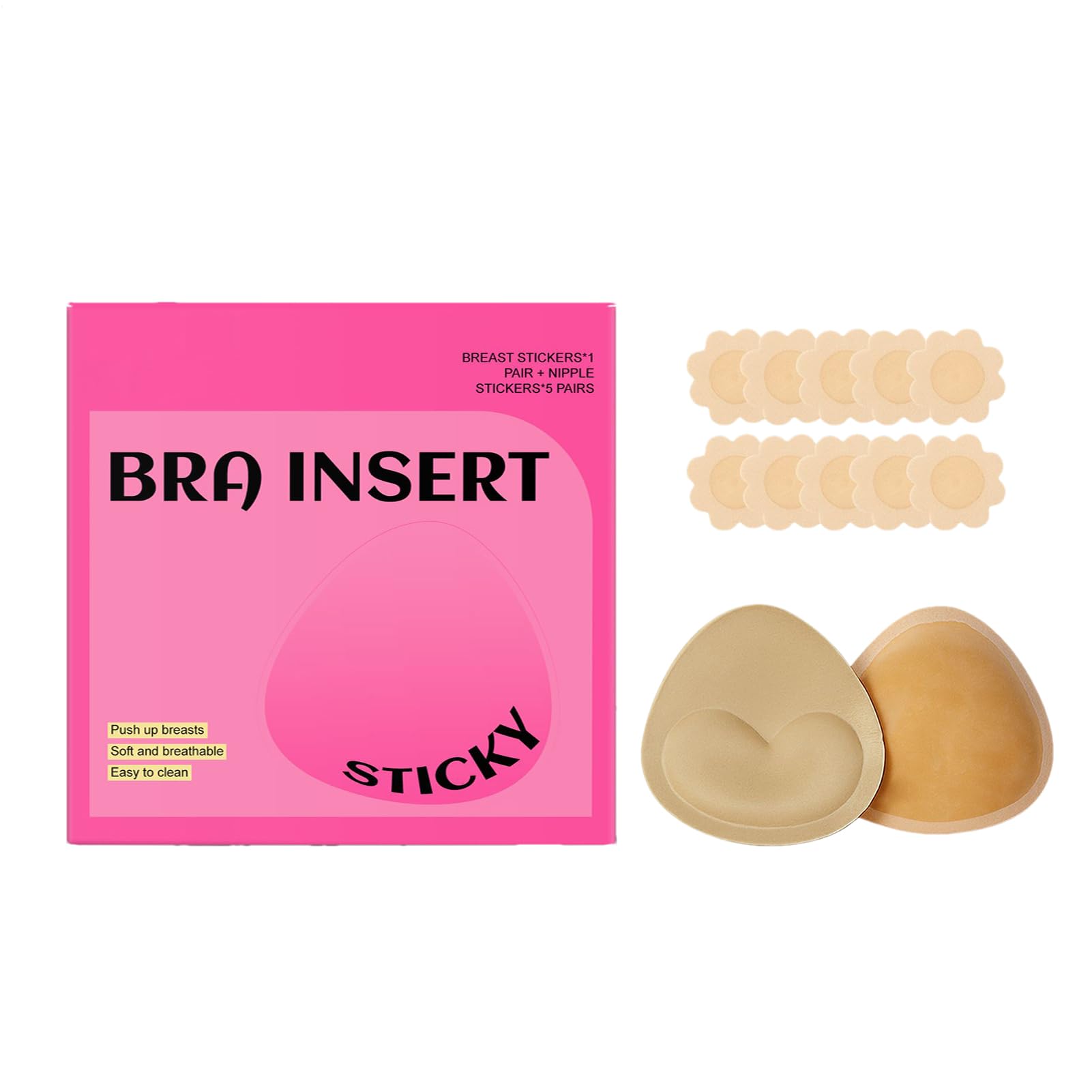 両面粘着ブラ用インサート | ストラップレス 両面接着 ステッキーブラ | 粘着テープ ニップルカバー 水着 ドレス スポーツ 下着が透ける服用