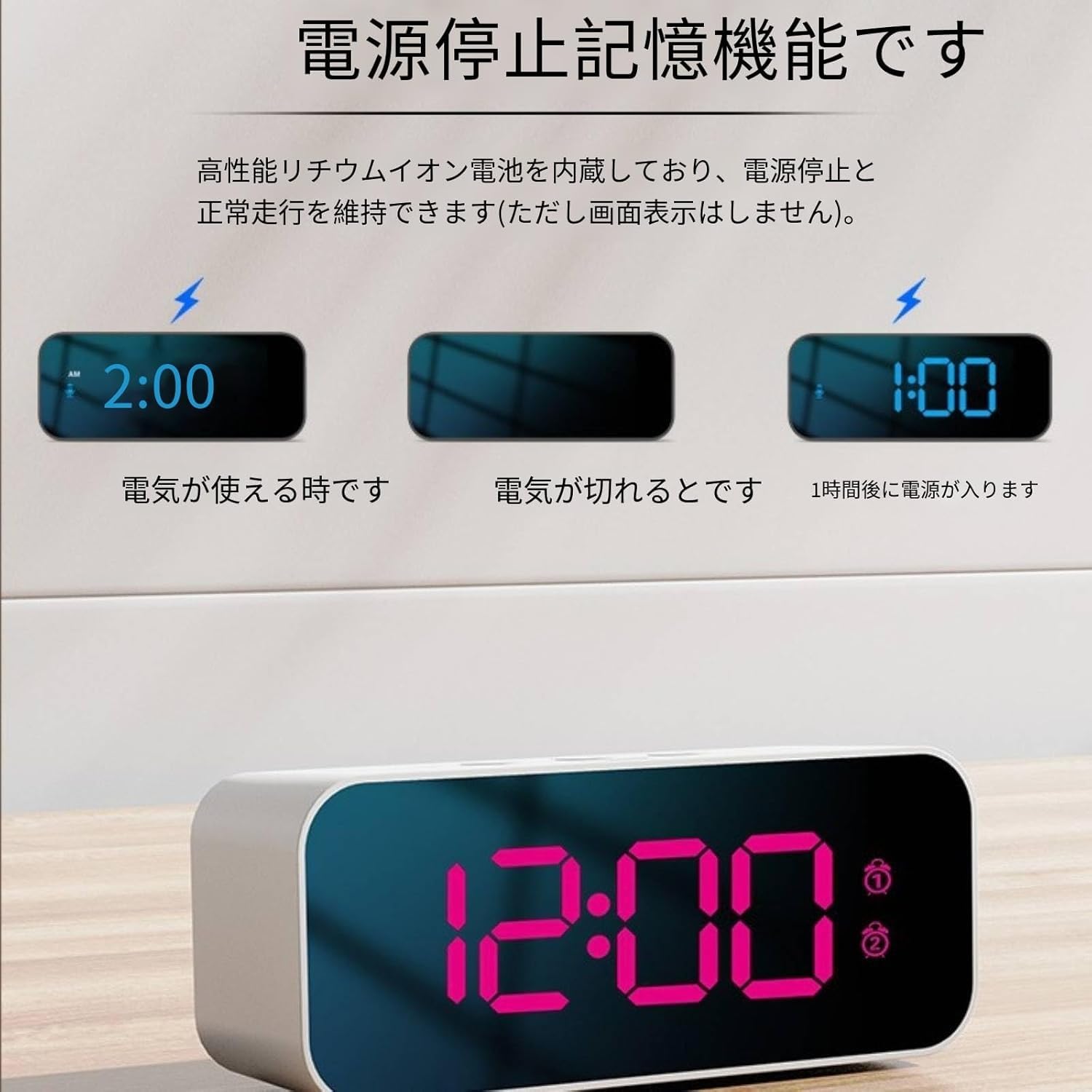 多機能デジタルスマート目覚まし時計、録音、充電、音声制御、音楽接続、寝室、ベッドサイド、オフィス、旅行 (ホワイト)