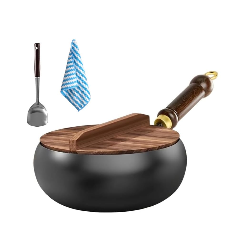 匠の手作り中華鍋 高純度鉄製フライパン 無塗層・焦げ付き防止設計 木柄仕様 炒め・煮込み・揚げ物対応..