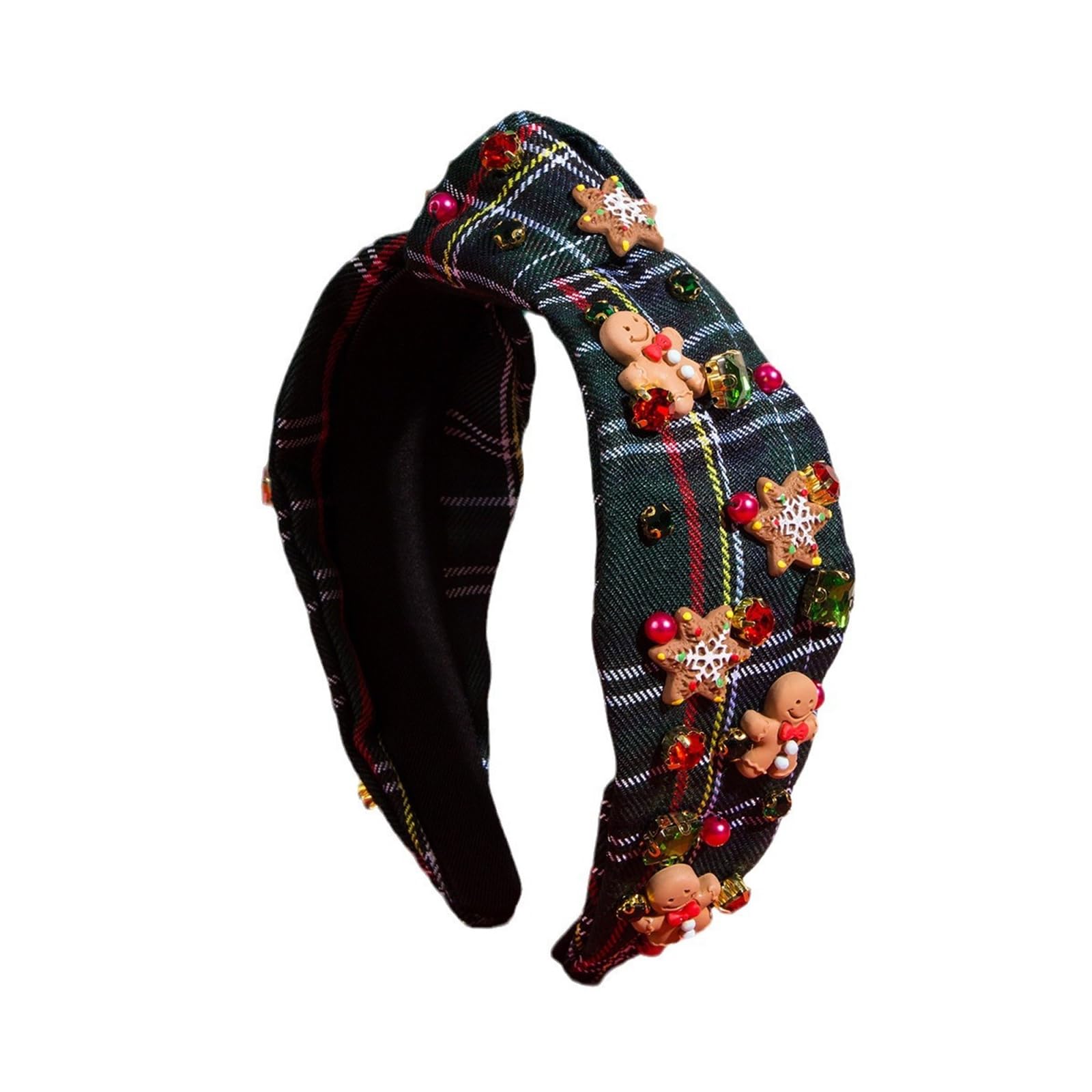 クリスマス ヘアバンド ファブリック ラインストーン チェック ジンジャーブレッドマン スノーフレーク..