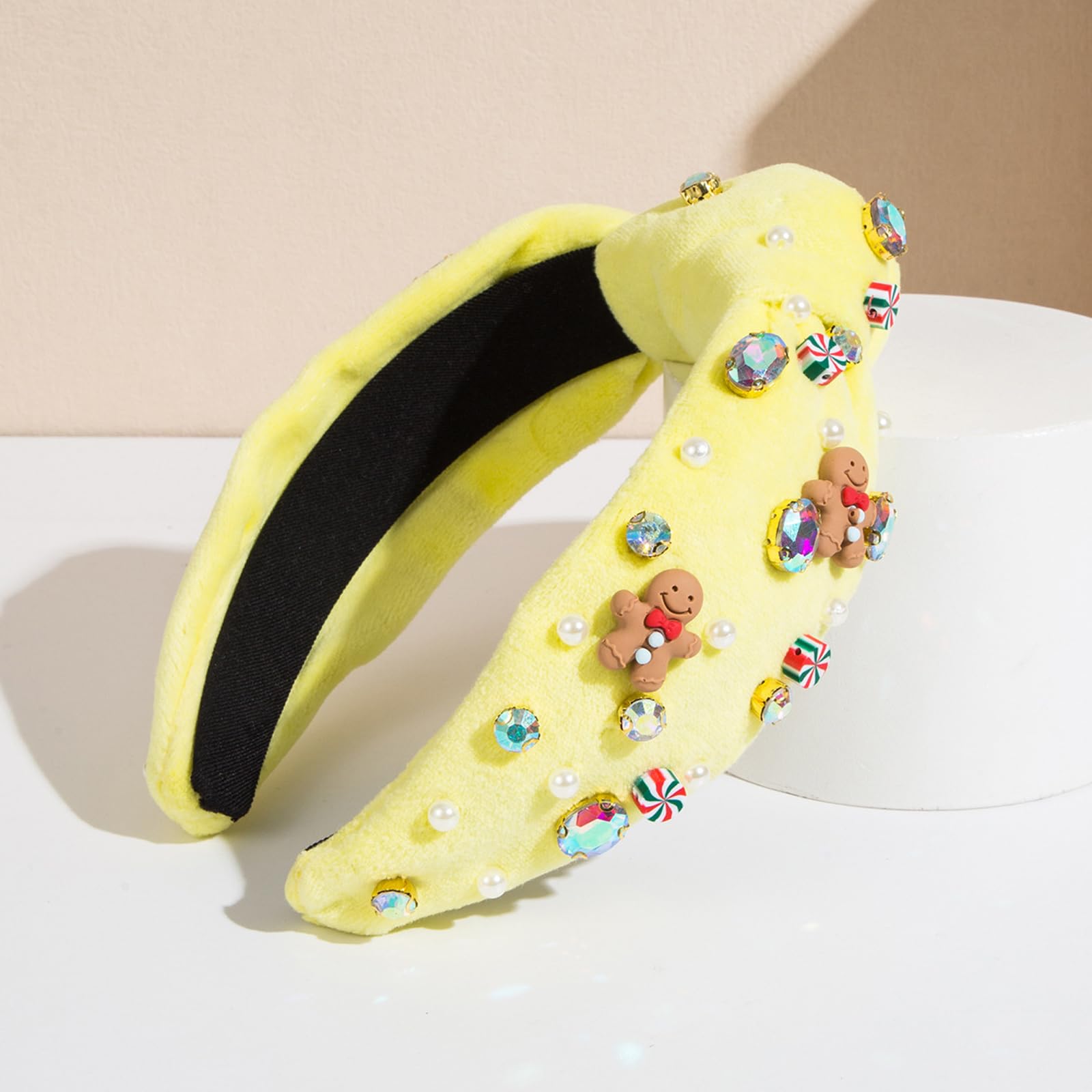 クリスマス ヘアバンド ファブリック ラインストーン ジンジャーブレッドマン ヘッドバンド レディース..