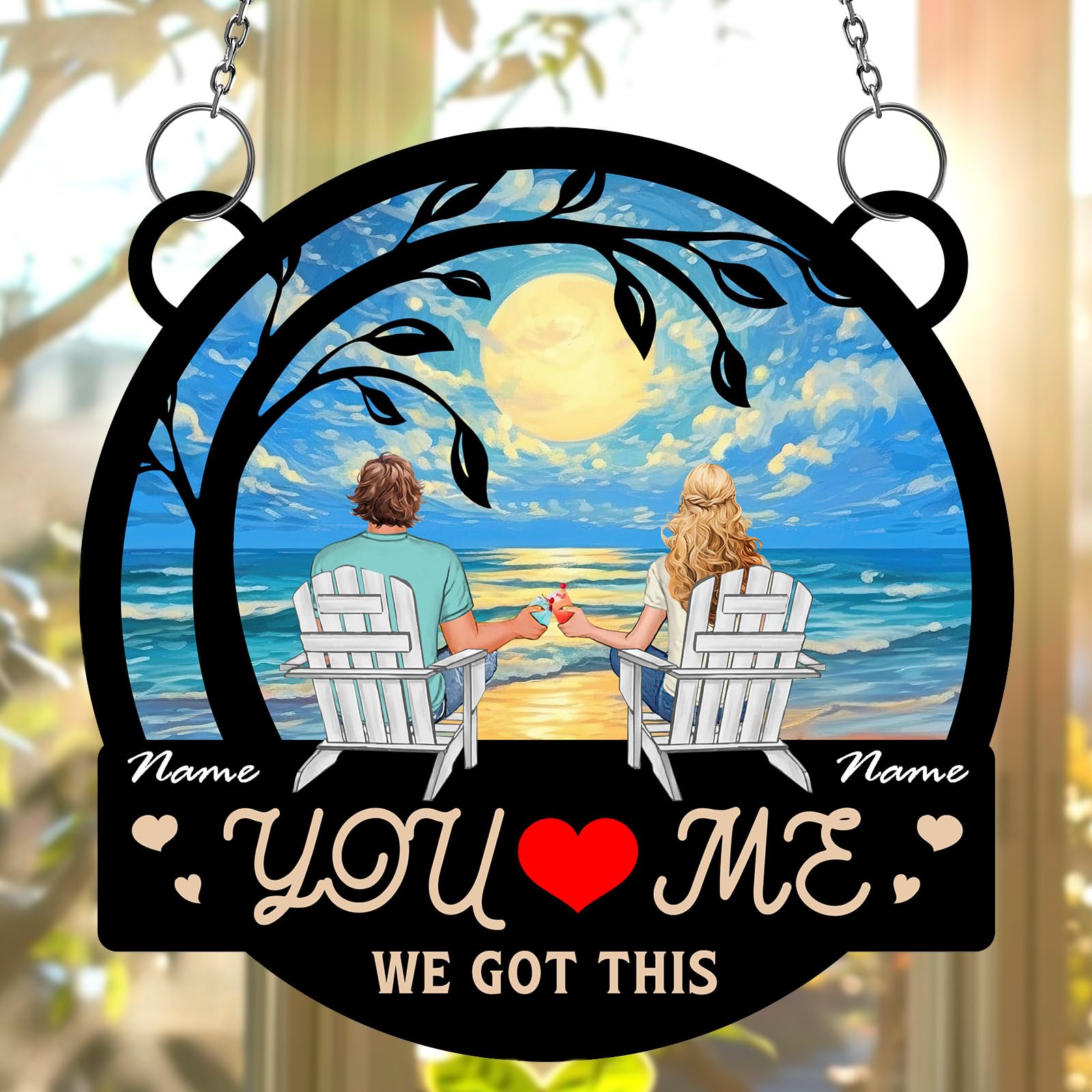 パーソナライズされたサンキャッチャー Windows吊り下げ用、You and Me We Got This Suncatcher、結婚..
