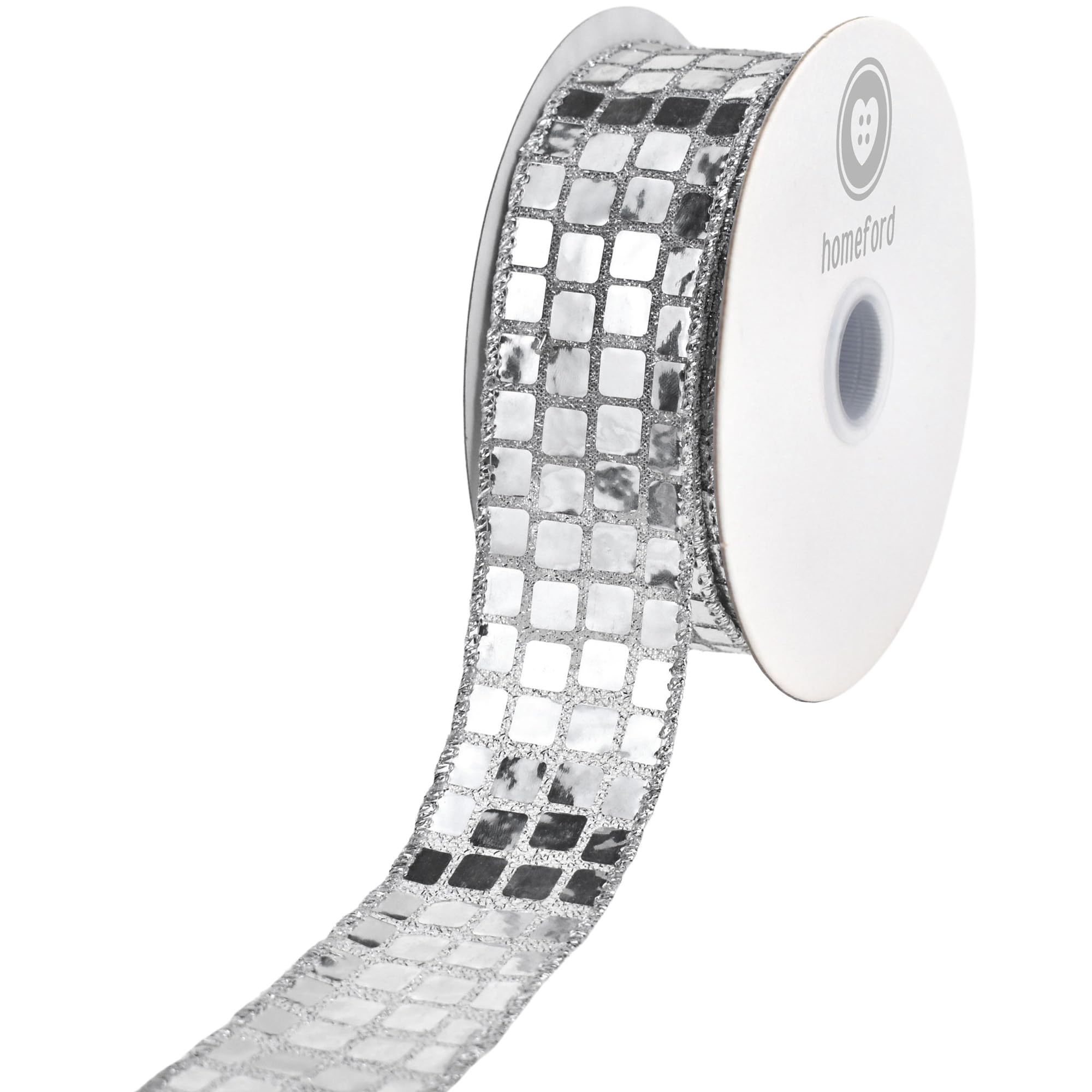 メタリックディスコボールスパンコールワイヤーリボン、2-1/2インチ、10ヤード、シルバー