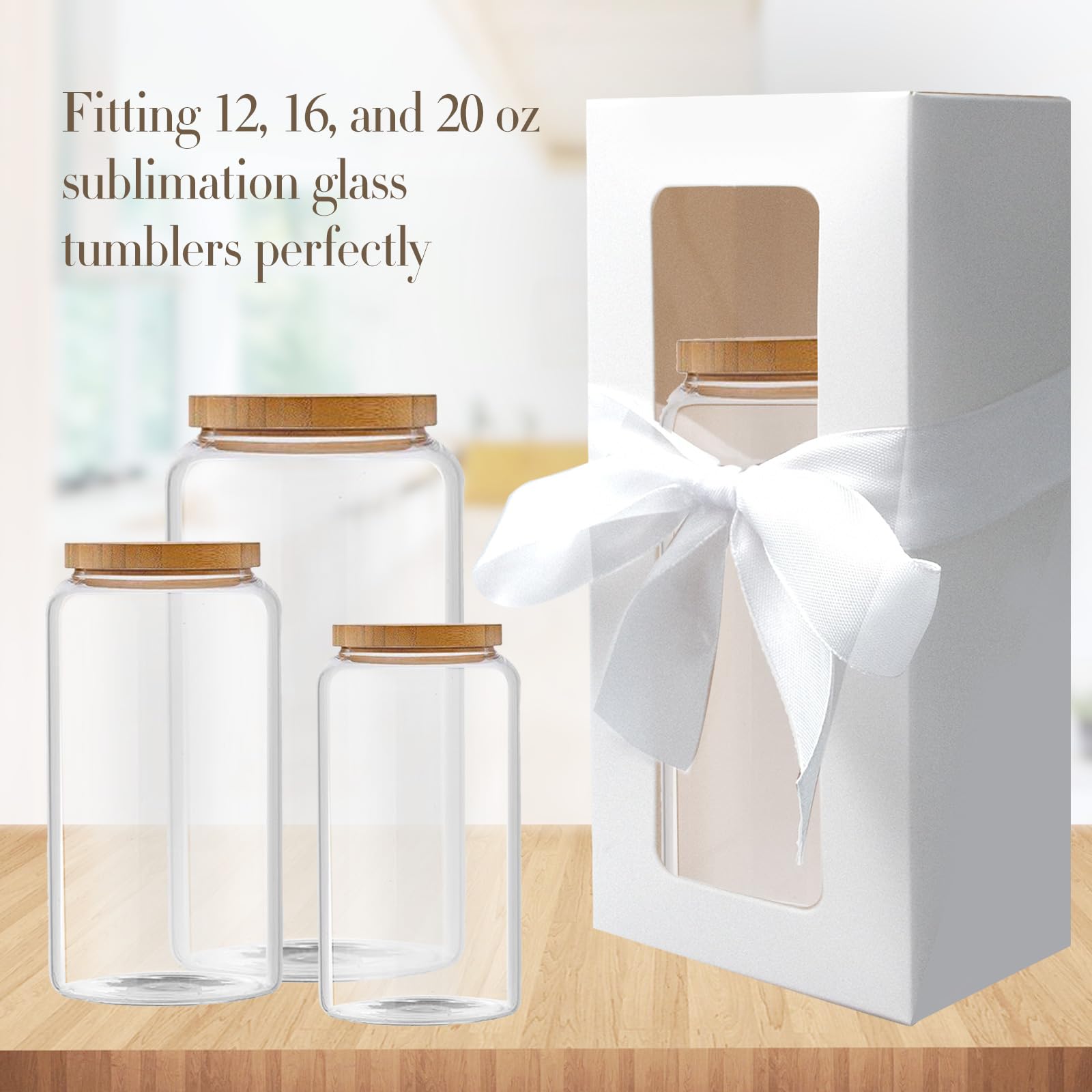 ギフトボックス64個 リボン付き 12オンス 16オンス 20オンス 透明ギフトボックス 昇華ガラス 展示ボックス ドリンクグラス ジャー ブランク タンブラー 昇華タンブラー ギフトボックス(ホワイト)(3)