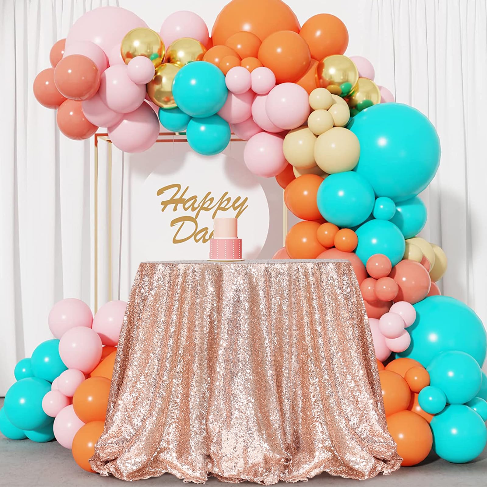 スパンコールテーブルクロス 円形 50インチ ネイビーブルー テーブルリネン 結婚式 誕生日パーティー用