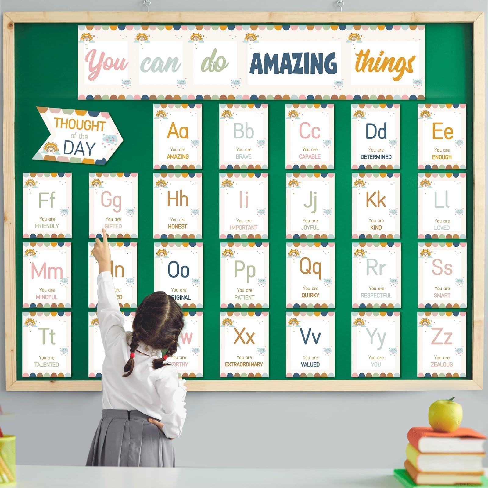 掲示板レター - ABCアルファベットと成長マインドセットポスター、ユーカリデュアルパーパスリソースモ..