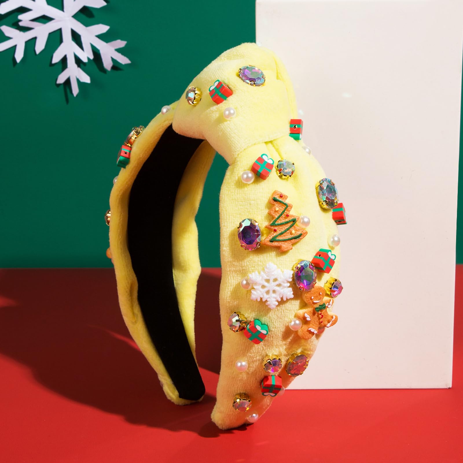 クリスマス ヘアバンド ファブリック ラインストーン ジンジャーブレッドマン グローブ ギフトボックス..